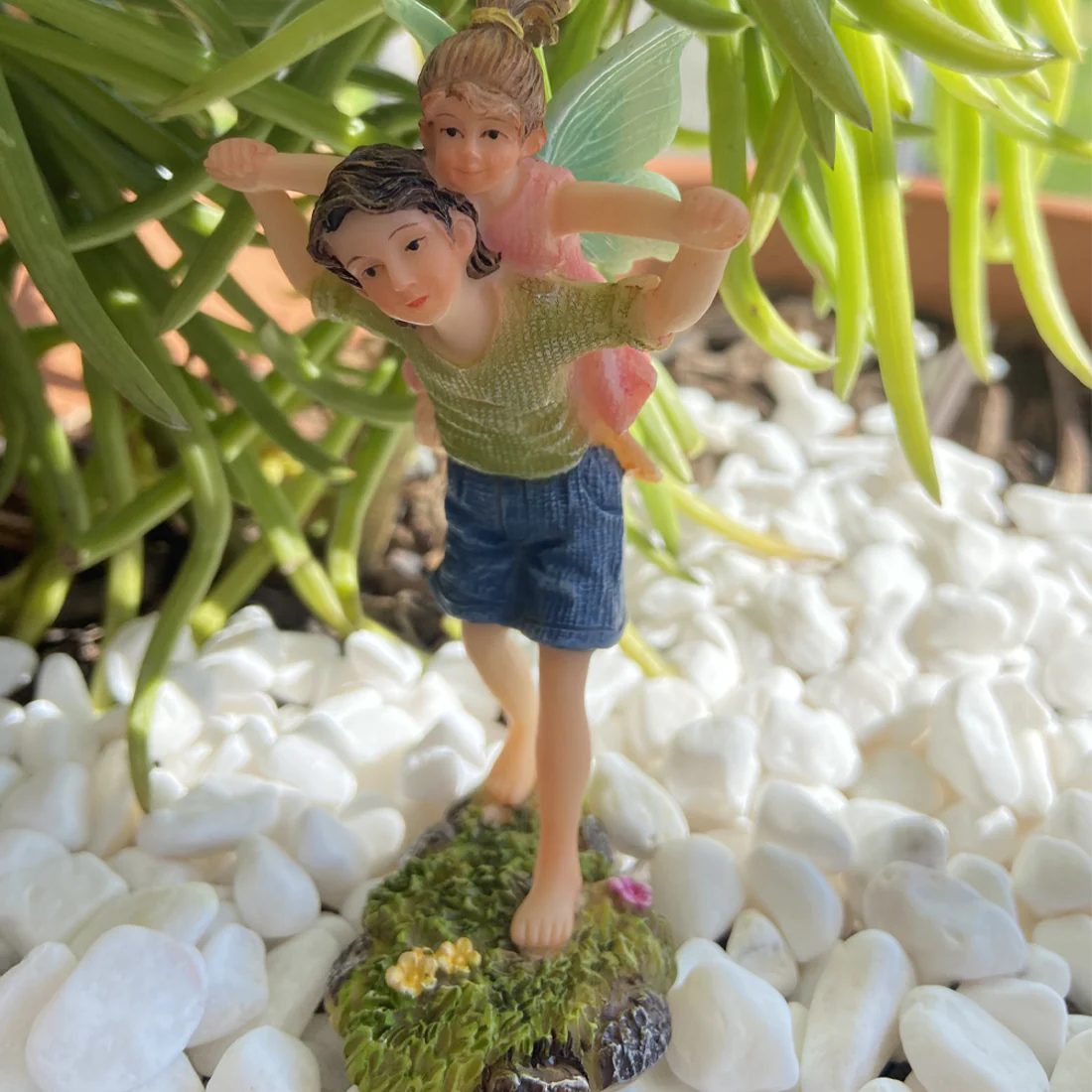 Brother and Sister Playing Fairy Figurine