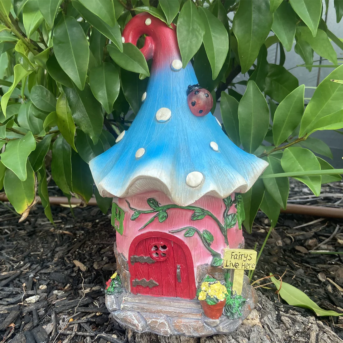Fairies Live Here Solar Pink Flower Fairy House - Image 4