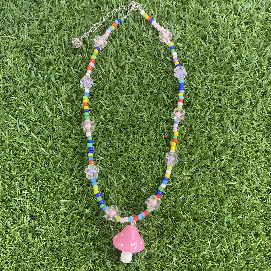 Fairy Garden Pendant With Mushroom and Daisys Necklace - Image 2