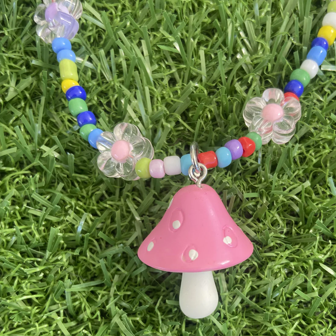Fairy Garden Pendant With Mushroom and Daisys Necklace - Image 3