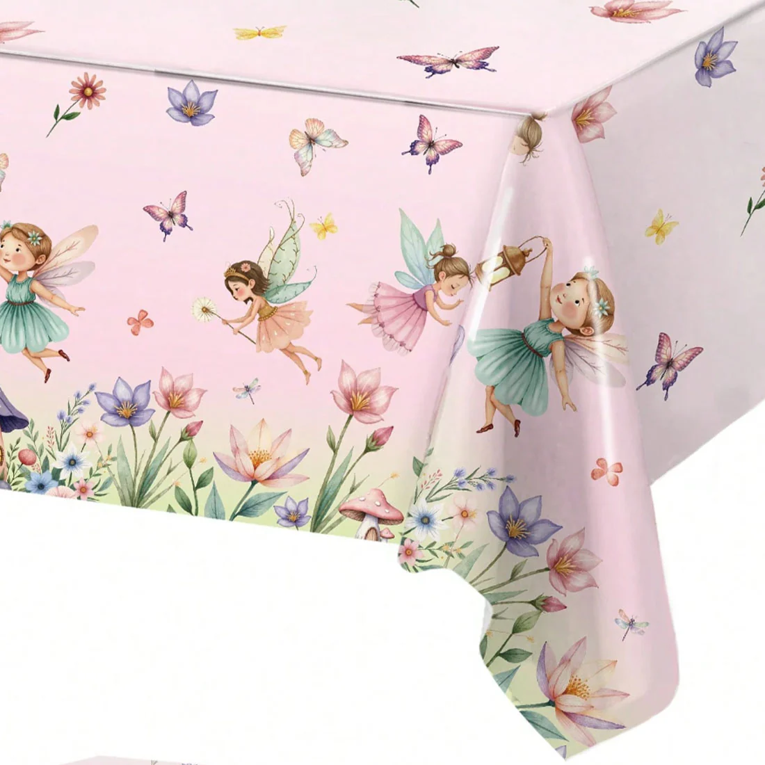 Flower Fairy Pink Party Tablecloth - Image 3