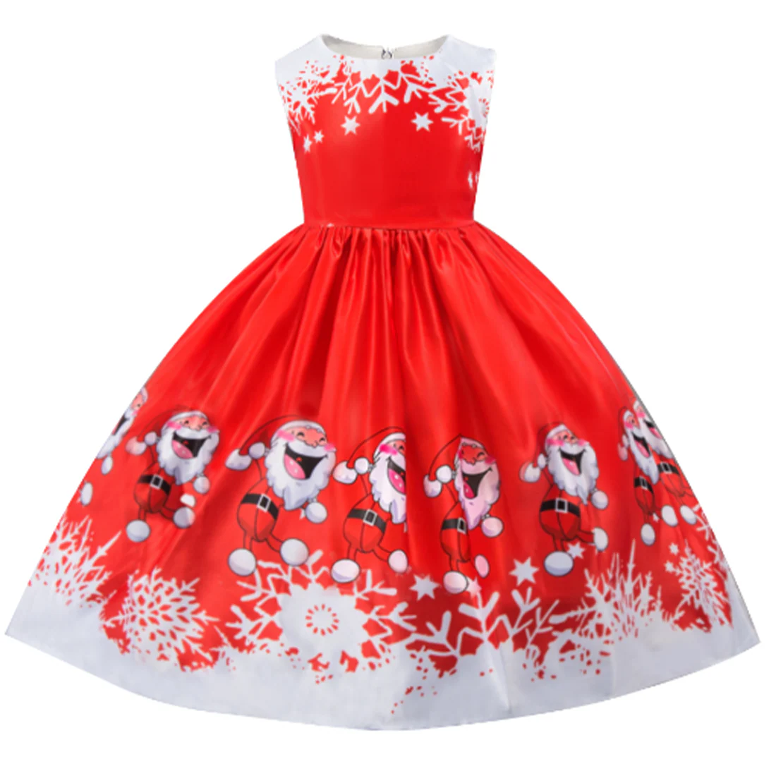 Girls Christmas Red Santa Print Party Dress - Image 2