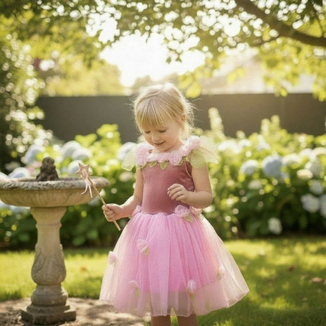 Girls Pink Flower Fairy Dress - Image 2