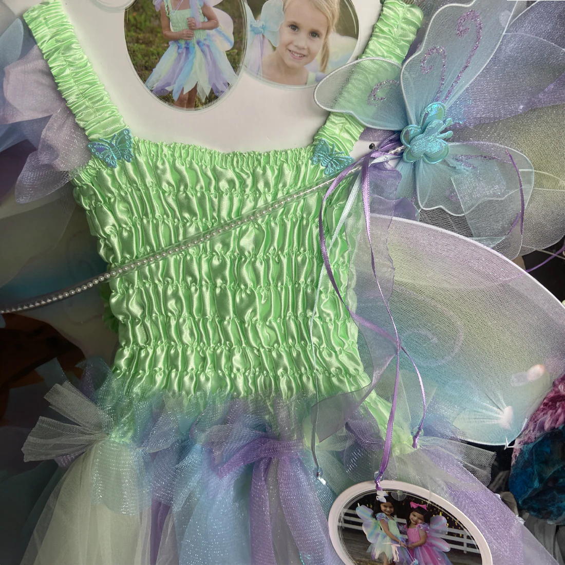 Green Butterfly Dress & Wings with Wand - Size 5-6 - Image 2