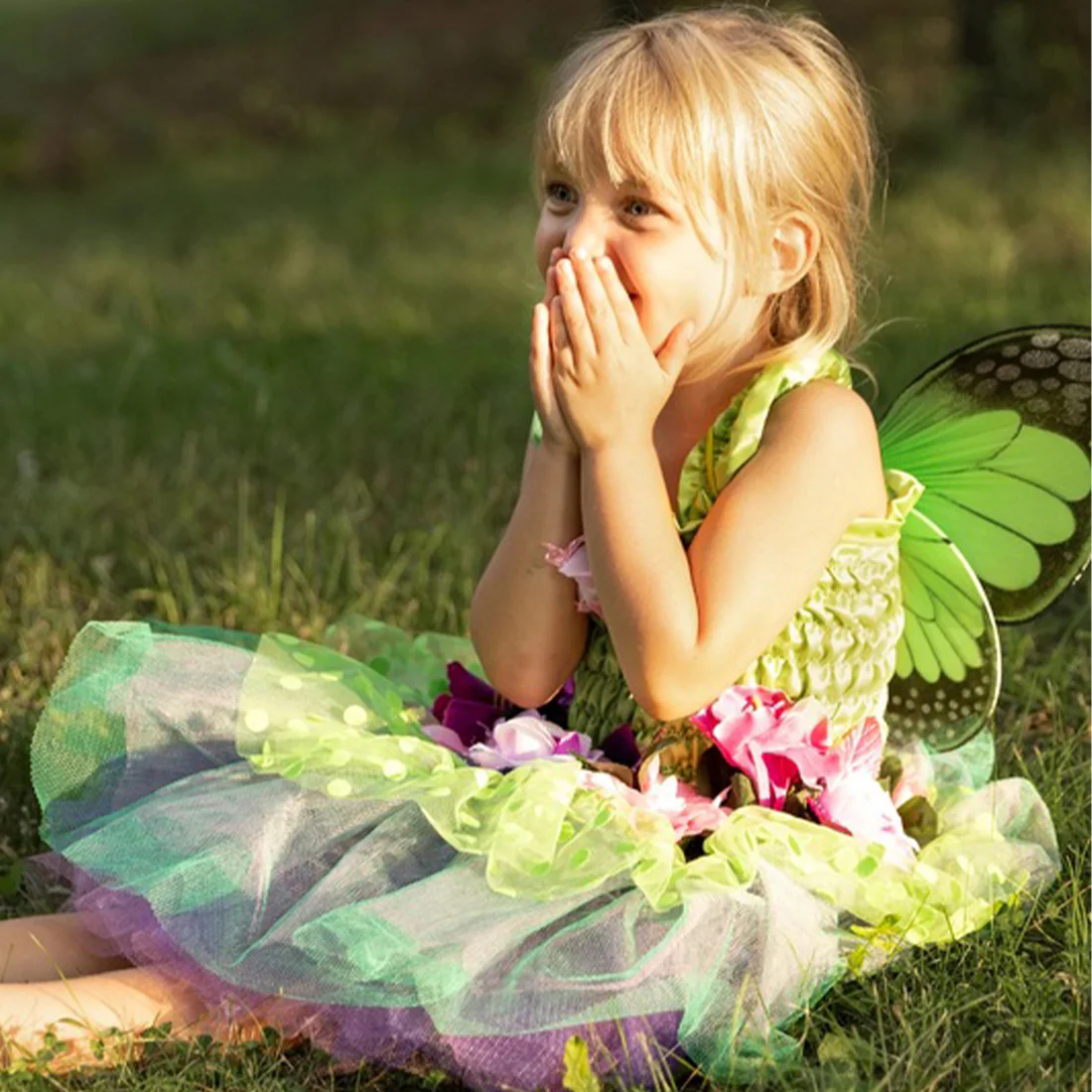 Green Fairy Blooms Deluxe Dress with Wings - Image 3
