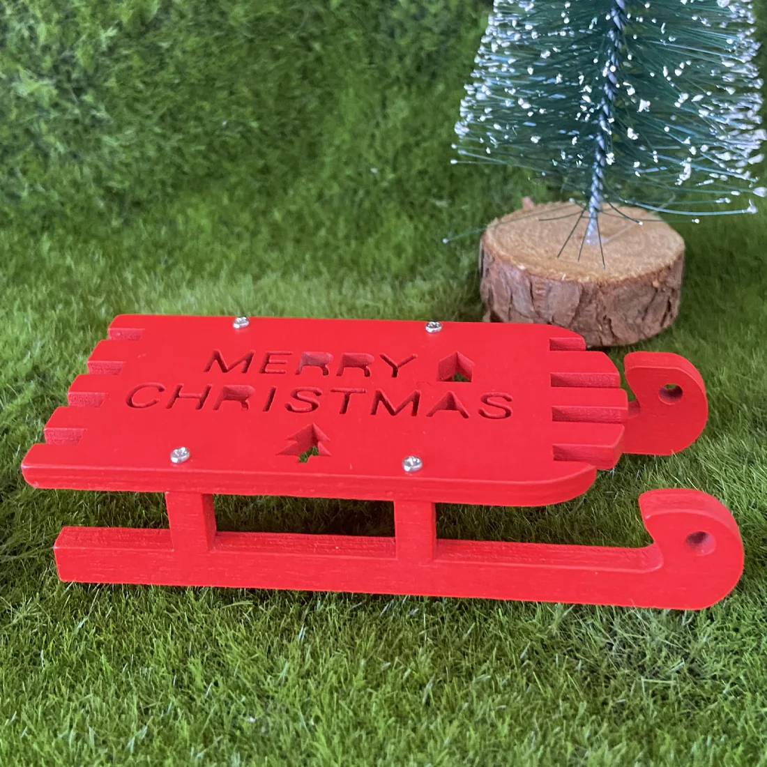 Miniature Christmas Red Merry Christmas Sleigh - Image 2