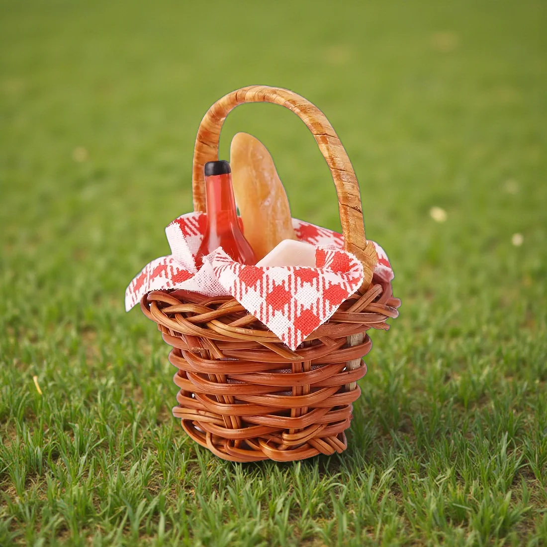 Miniature Picnic Basket With Bread and Wine - Image 2
