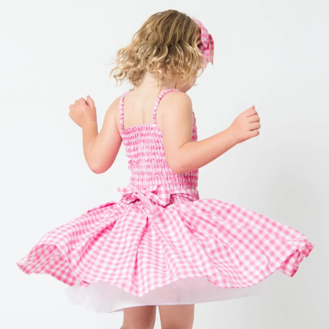Pink and White Gingham Fairy Dress Plus Headband - Image 3