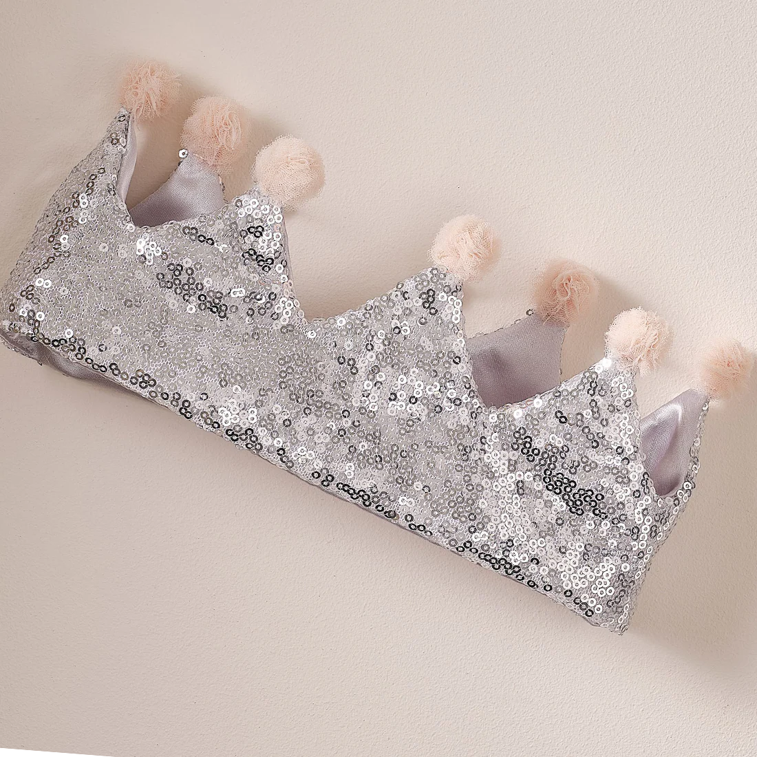 Silver Sequin & Pom Pom Princess Crown - Image 4