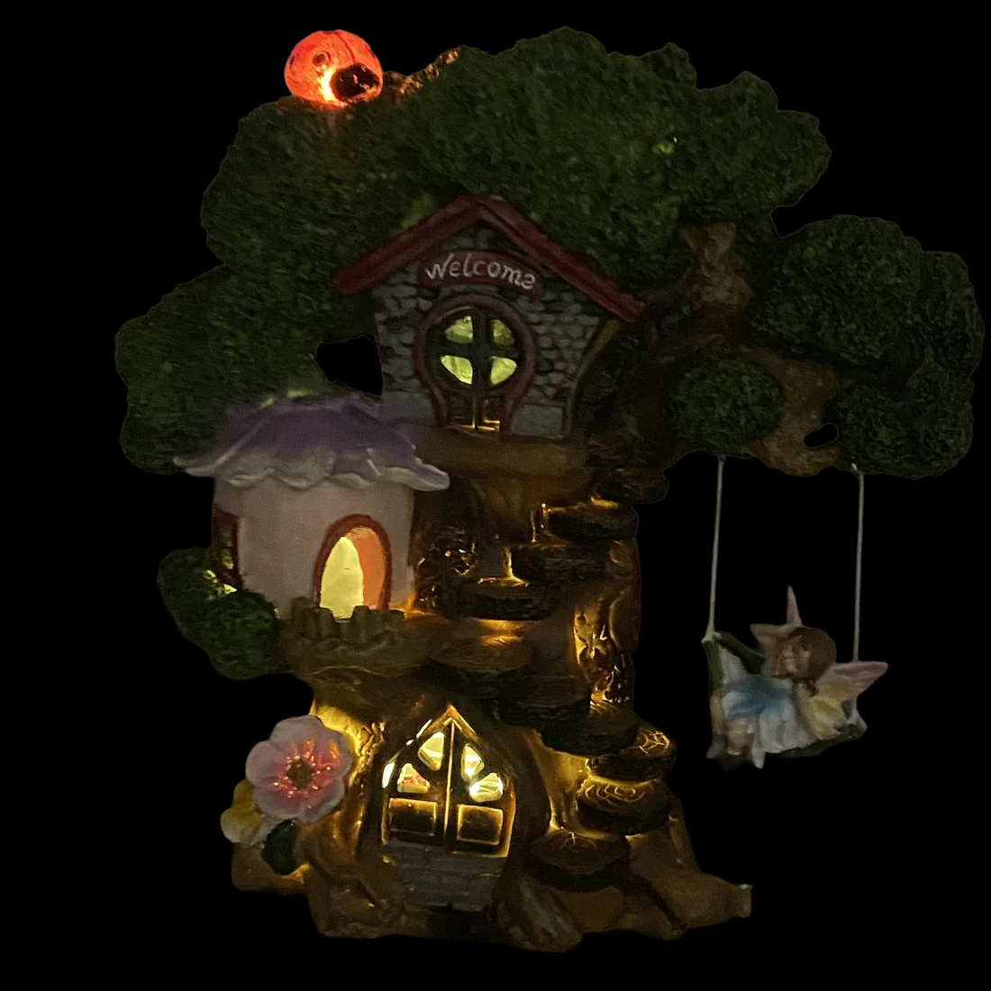 Solar Fairy Garden Tree House With Fairy On Swing - Image 4